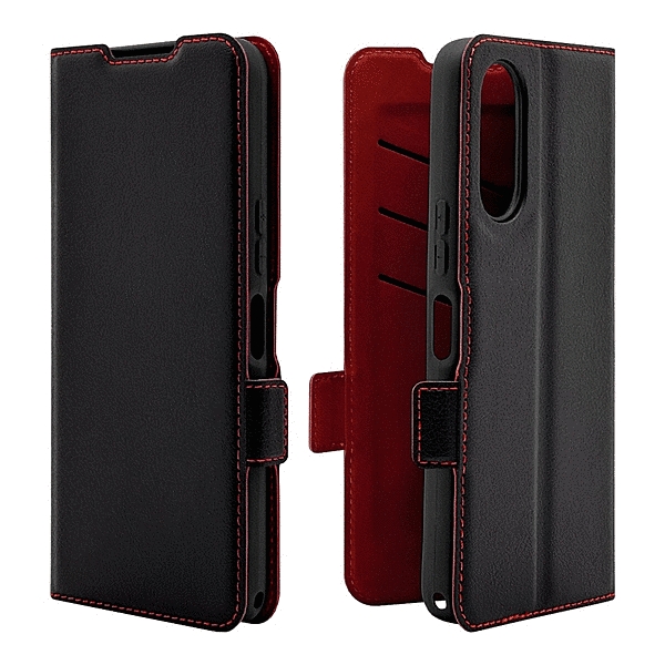 薄型手帳サイドマグネットケース 衝撃吸収 ブラック/レッド