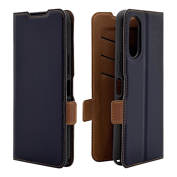薄型手帳サイドマグネットケース 衝撃吸収 ネイビー/ブラウン
