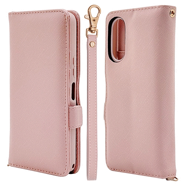 ハンドストラップ付き手帳型ケース ライトピンク
