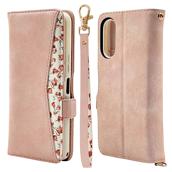 花柄手帳型ケース ライトピンク