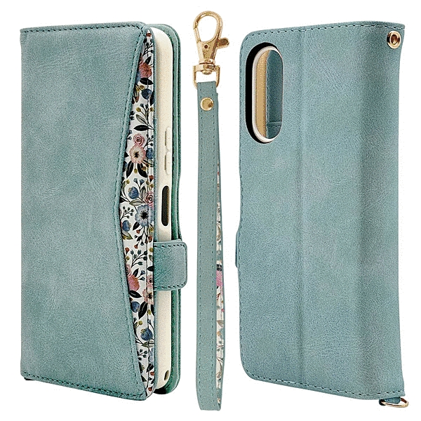 花柄手帳型ケース ライトブルー