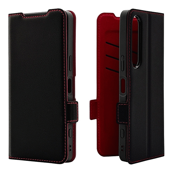 薄型手帳サイドマグネットケース 衝撃吸収 ブラック_レッド