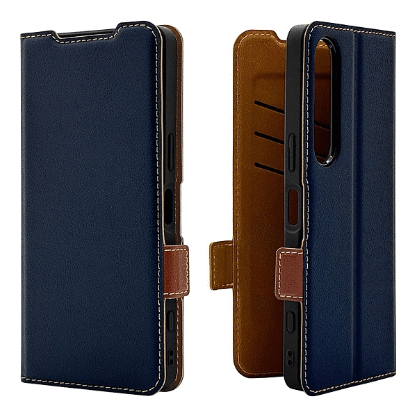 薄型手帳サイドマグネットケース 衝撃吸収 ネイビー_ブラウン