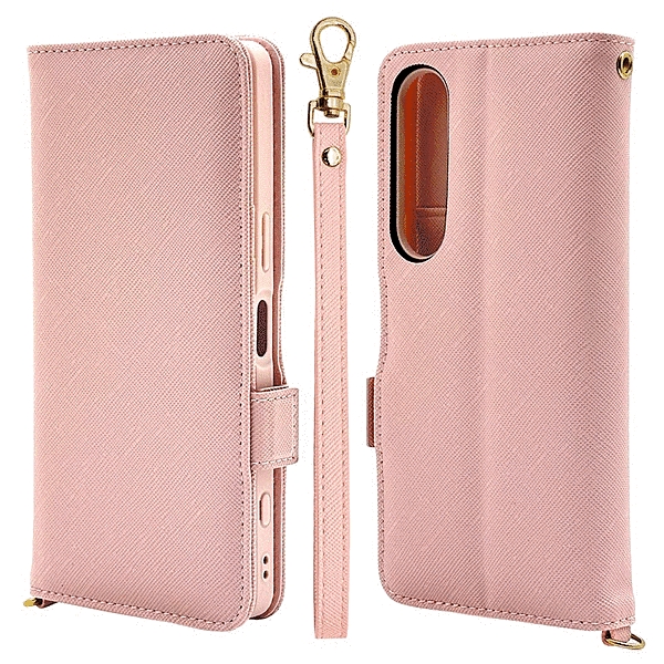 ハンドストラップ付き手帳型ケース ライトピンク