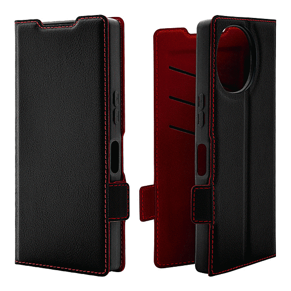 薄型手帳サイドマグネットケース 衝撃吸収 ブラック/レッド