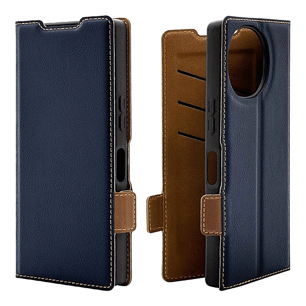 薄型手帳サイドマグネットケース 衝撃吸収 ネイビー/ブラウン
