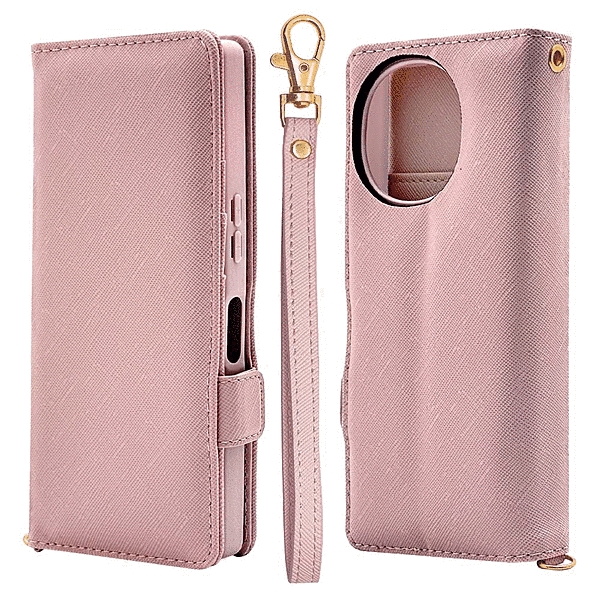 ハンドストラップ付き手帳型ケース ライトピンク