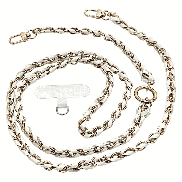 チェーンショルダーストラップ 2Way ショートストラップ切り替え ストラップホルダーシートセット ホワイト/ゴールド