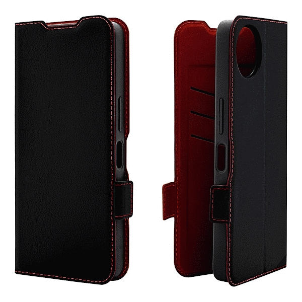 薄型手帳サイドマグネットケース 衝撃吸収 ブラック/レッド