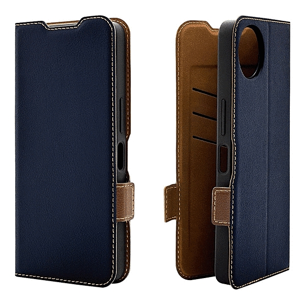 薄型手帳サイドマグネットケース 衝撃吸収 ネイビー/ブラウン