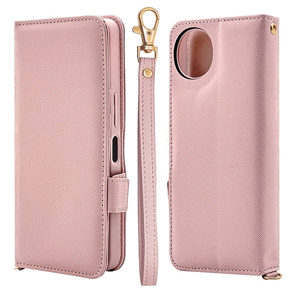 ハンドストラップ付き手帳型ケース ライトピンク