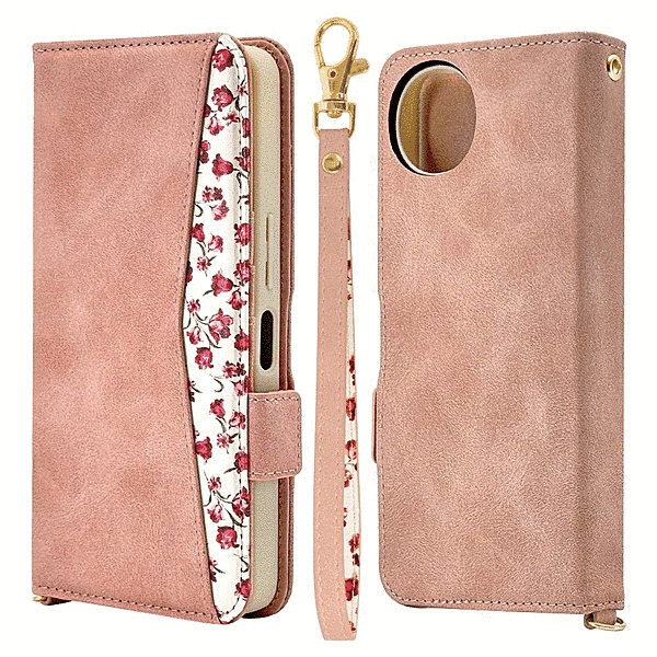 花柄手帳型ケース ライトピンク
