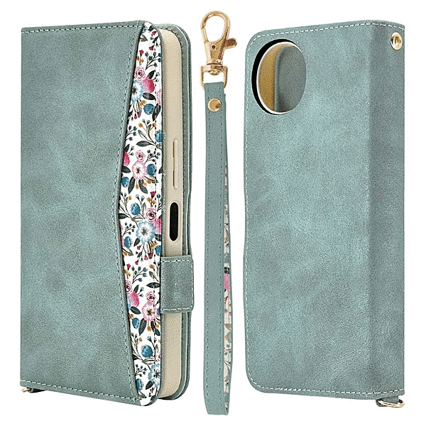 花柄手帳型ケース ライトブルー