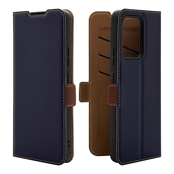 薄型手帳サイドマグネットケース 衝撃吸収 ネイビー/ブラウン