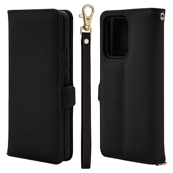 ハンドストラップ付き手帳型ケース ブラック