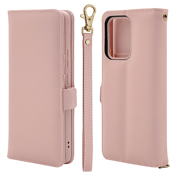 ハンドストラップ付き手帳型ケース ライトピンク