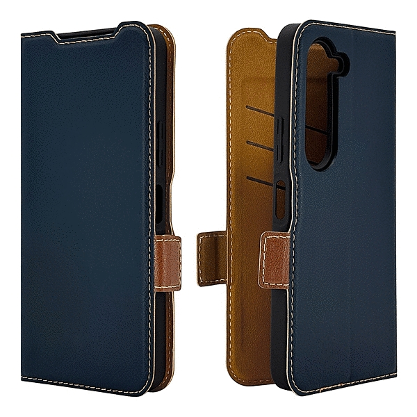 薄型手帳サイドマグネットケース 衝撃吸収 ネイビー/ブラウン