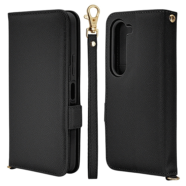 ハンドストラップ付き手帳型ケース ブラック