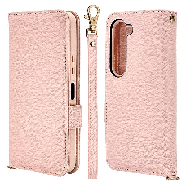 ハンドストラップ付き手帳型ケース ライトピンク