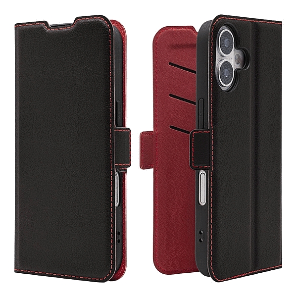 薄型手帳サイドマグネットケース 衝撃吸収 ブラック/レッド