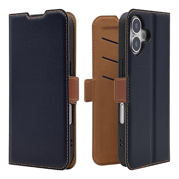 薄型手帳サイドマグネットケース 衝撃吸収 ネイビー/ブラウン