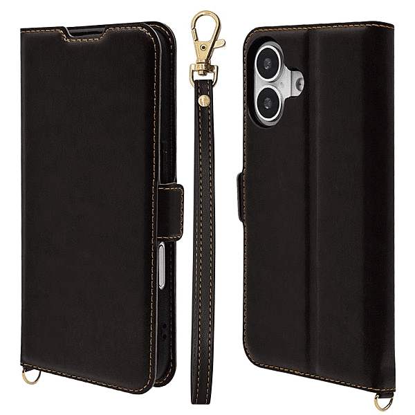 薄型手帳型ケース ハンドストラップ サイドマグネット ブラック