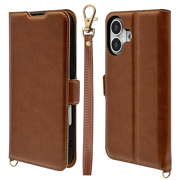 薄型手帳型ケース ハンドストラップ サイドマグネット ブラウン