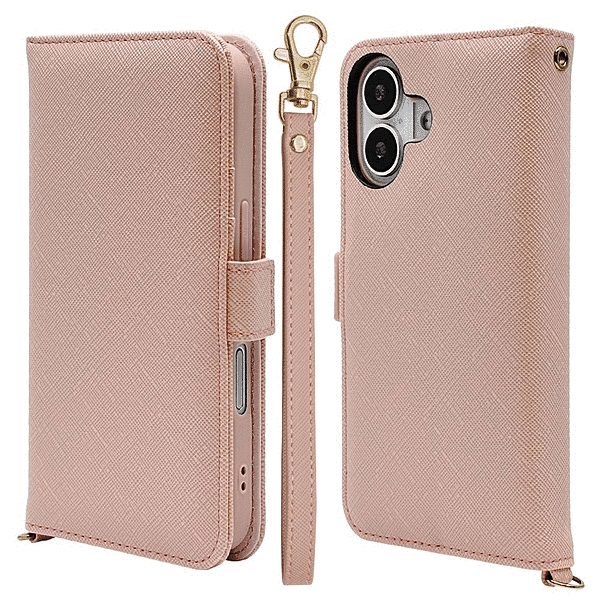 ハンドストラップ付き手帳型ケース ライトピンク