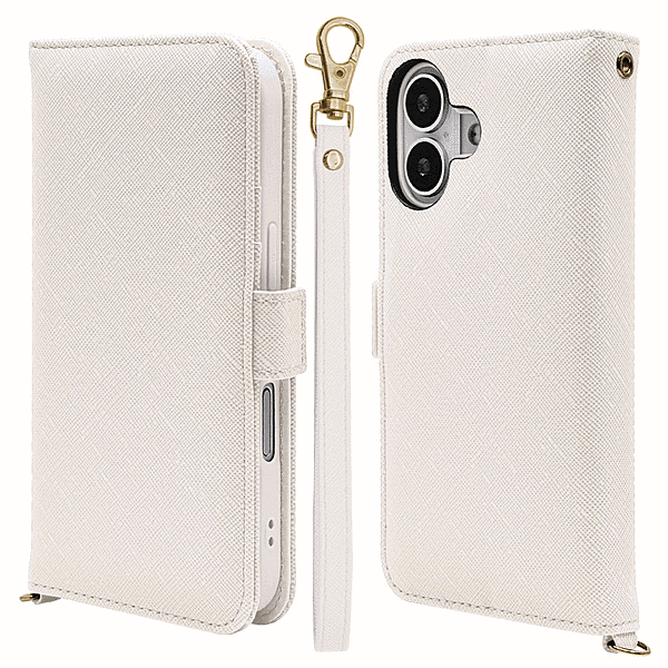 ハンドストラップ付き手帳型ケース ホワイト