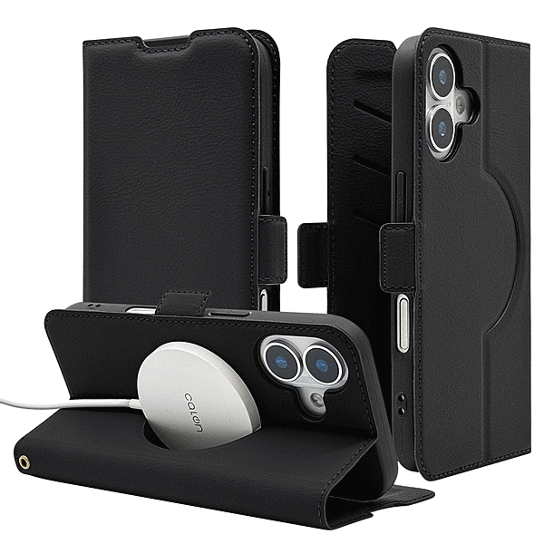 手帳型ケース サイドマグネット 磁力充電対応 ブラック