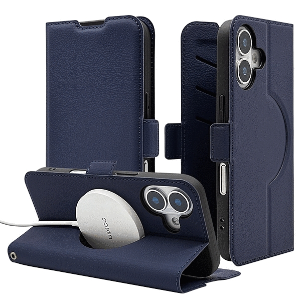 手帳型ケース サイドマグネット 磁力充電対応 ネイビー