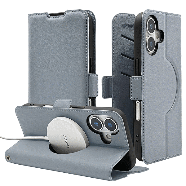 手帳型ケース サイドマグネット 磁力充電対応 ブルーグレー