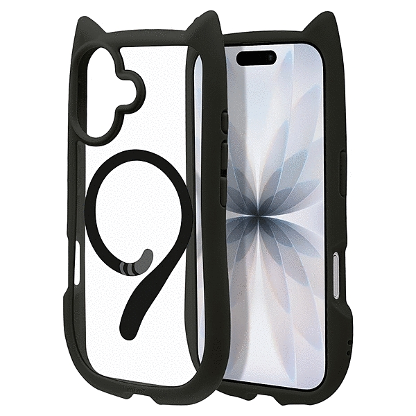 mimi 猫耳ハイブリッドケース TPU/PC ワイヤレス充電対応 MIL規格準拠 ブラック