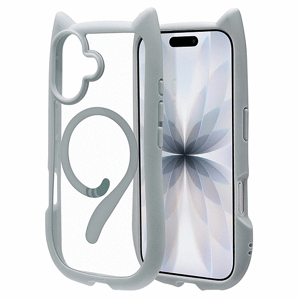 mimi 猫耳ハイブリッドケース TPU/PC ワイヤレス充電対応 MIL規格準拠 スモーキーブルー