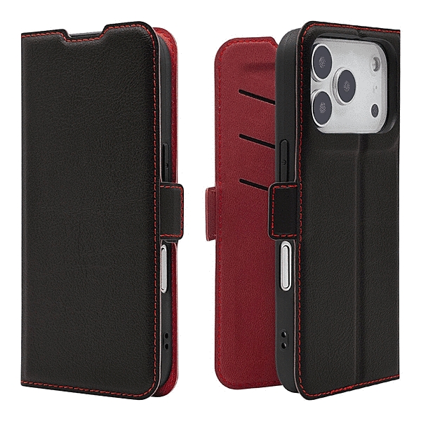 薄型手帳サイドマグネットケース 衝撃吸収 ブラック/レッド