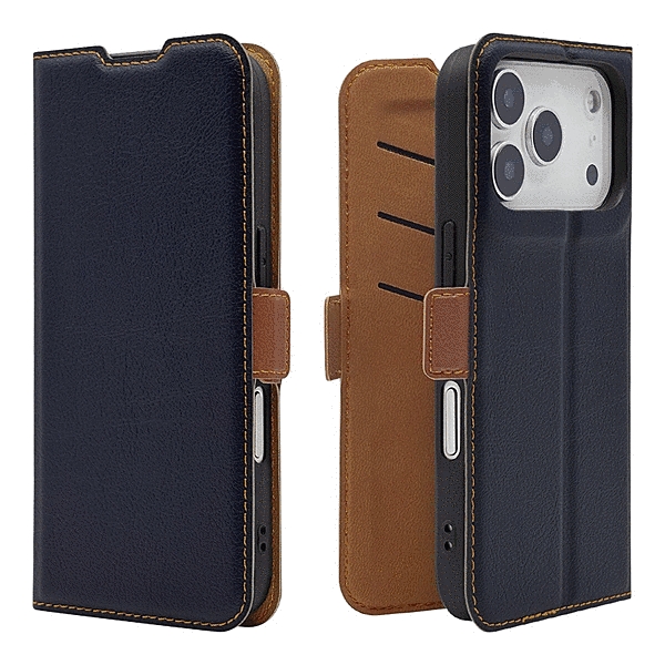 薄型手帳サイドマグネットケース 衝撃吸収 ネイビー/ブラウン