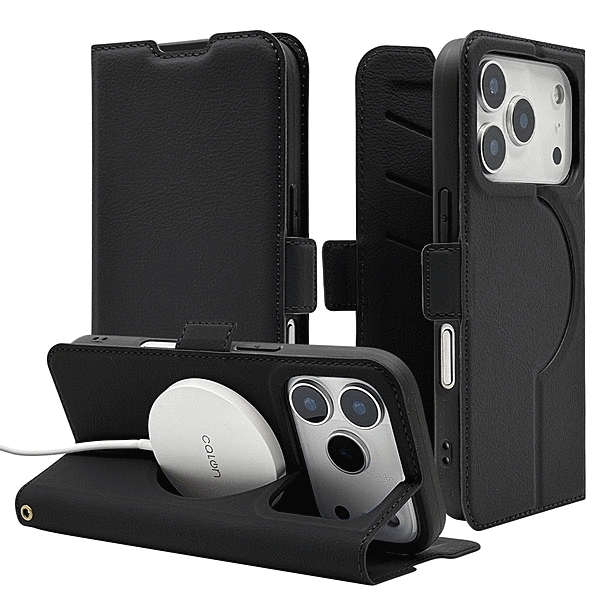 手帳型ケース サイドマグネット 磁力充電対応 ブラック