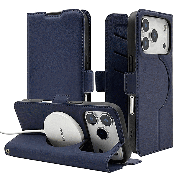 手帳型ケース サイドマグネット 磁力充電対応 ネイビー