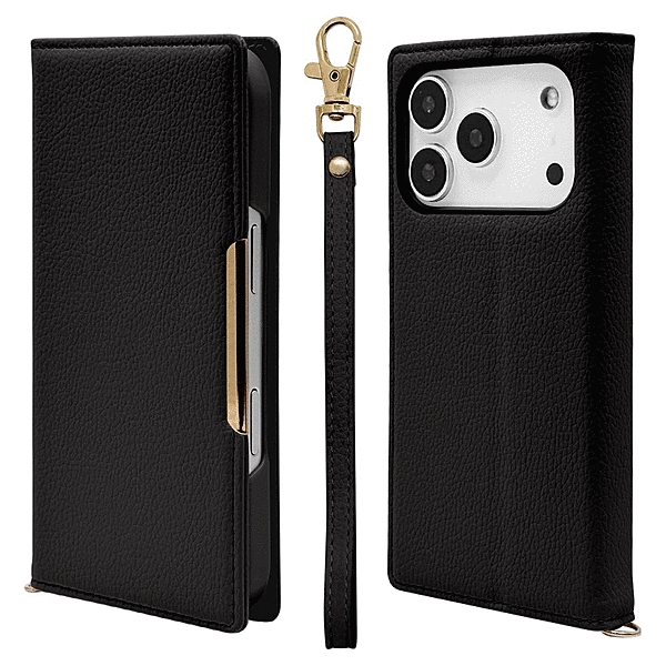 iLBe ハンドストラップ付き手帳ケース ブラック