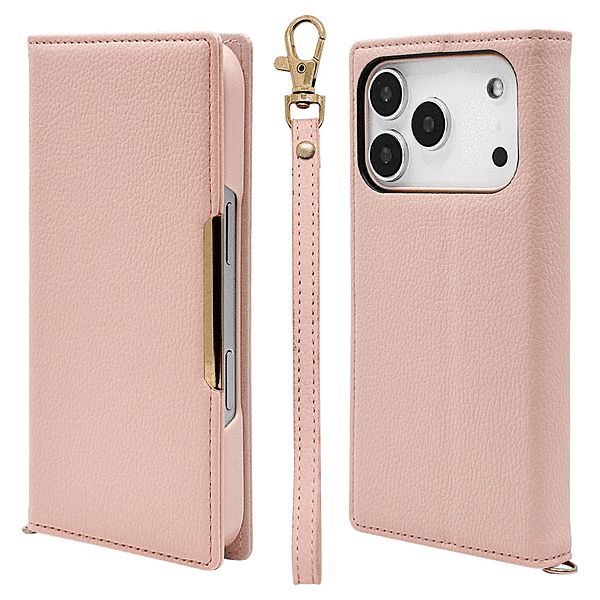 iLBe ハンドストラップ付き手帳ケース ピンク