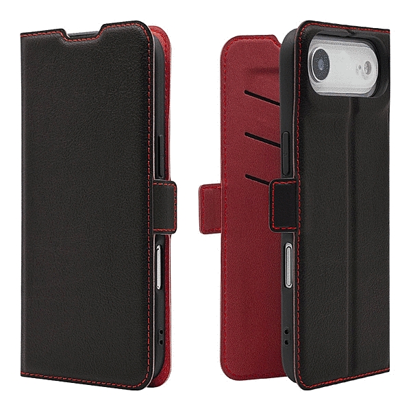 薄型手帳サイドマグネットケース 衝撃吸収 ブラック/レッド