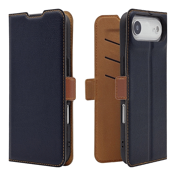 薄型手帳サイドマグネットケース 衝撃吸収 ネイビー/ブラウン