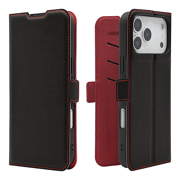 薄型手帳サイドマグネットケース 衝撃吸収 ブラック/レッド
