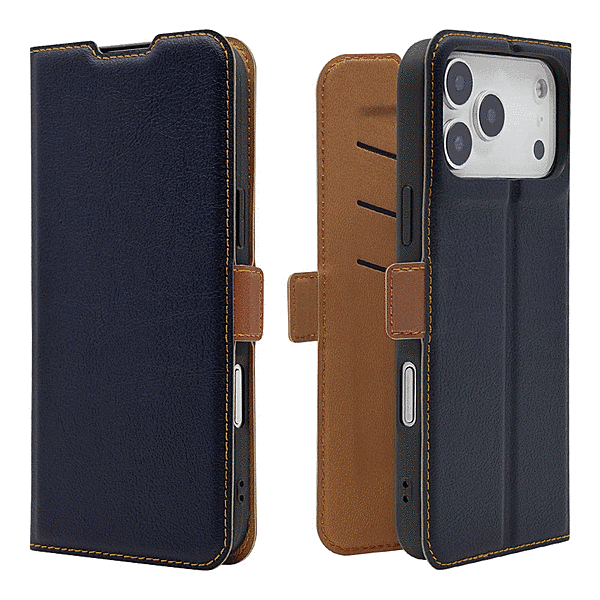 薄型手帳サイドマグネットケース 衝撃吸収 ネイビー/ブラウン