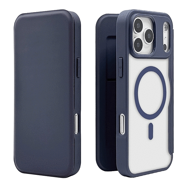 手帳型ケース サイドマグネット 磁力充電対応 ネイビー