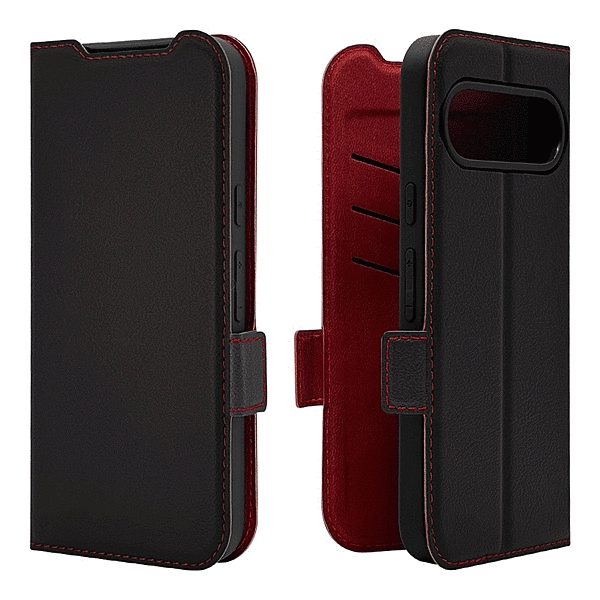 薄型手帳サイドマグネットケース 衝撃吸収 ブラック/レッド