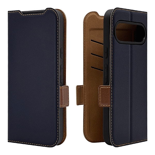 薄型手帳サイドマグネットケース 衝撃吸収 ネイビー/ブラウン