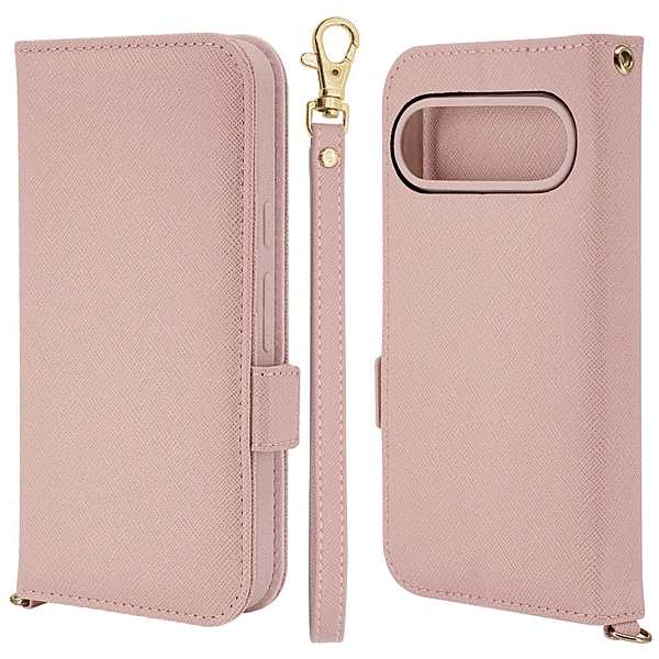 ハンドストラップ付き手帳型ケース ライトピンク