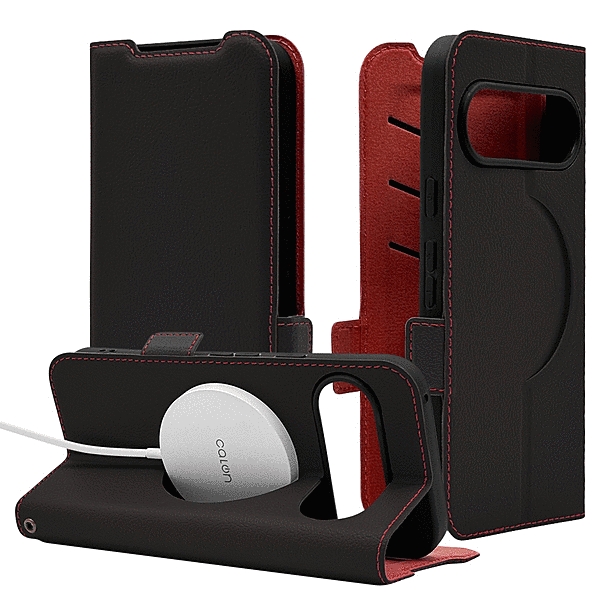 手帳型ケース サイドマグネット 磁力充電対応 ブラック