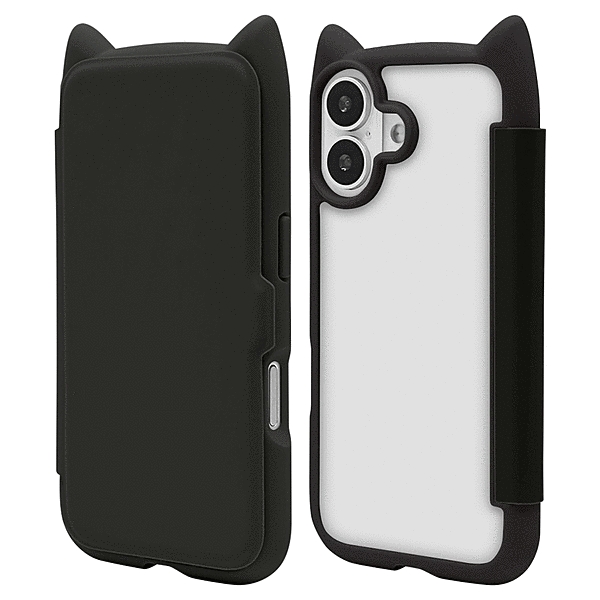 mimi 猫耳手帳型ハイブリッドケース TPU/PC MIL規格準拠 ブラック